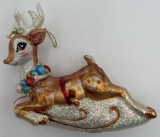 Glittery Reindeer in Flight Glass Christmas Ornament Northlight