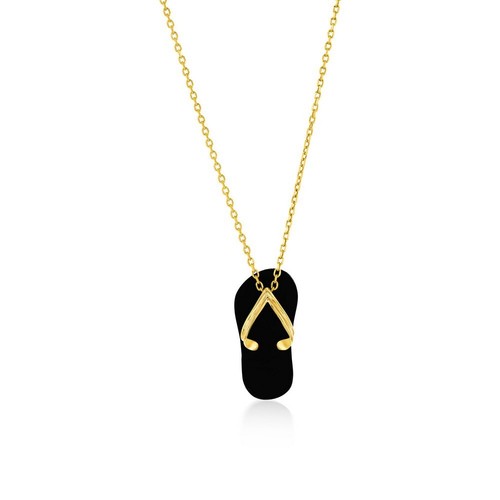 *NEW* 14kt Yellow Gold Black Onyx Flip Flop Pendant with 14kt Yellow Gold Chain - Picture 2 of 3