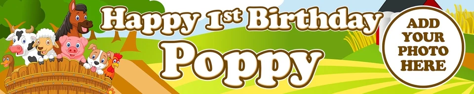 KOPEK 2 x FARM ANIMALS PERSONALISED PHOTO BIRTHDAY BANNER