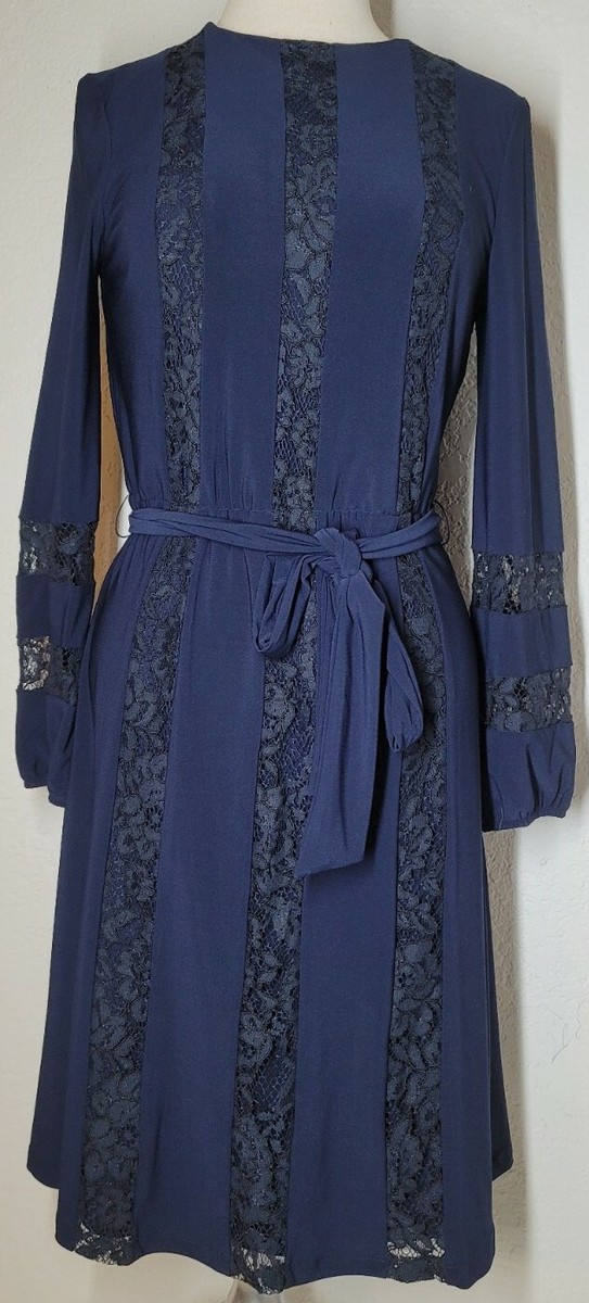RALPH LAUREN ワンピース LACE NAVY Lauren RALPH LAUREN Womens 6 Navy Lace DRESS Tie & Zip LONG