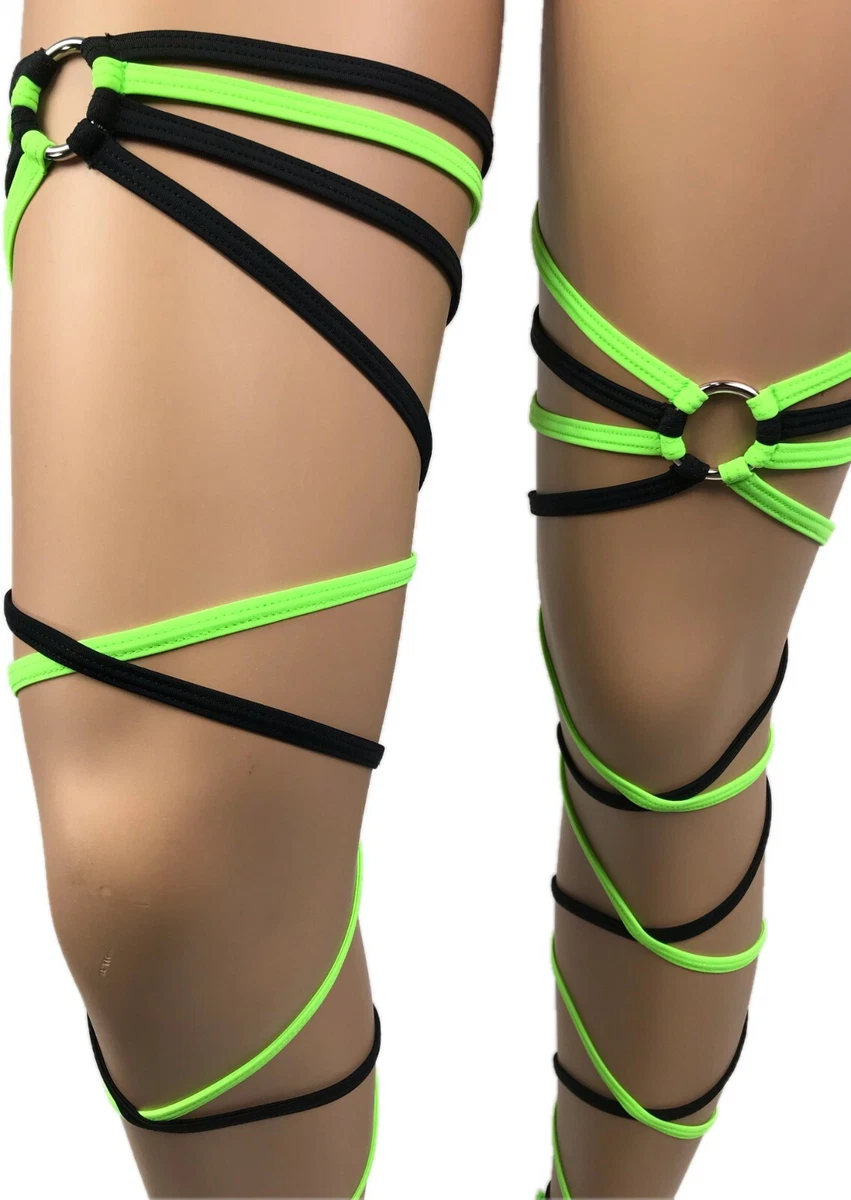 Leg Wraps Neon Green Black Garter Thing Wrap Gartini Rave Outfits Clubwear  UV