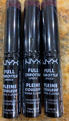 LOT OF 3 NYX Full Throttle Waterproof Lipstick FTLS06 Night Crawler NEW SEALED