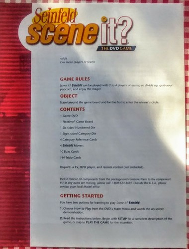 Scene It? Seinfeld Edition Replacement Game board and Instruction sheet, unused - Picture 2 of 2