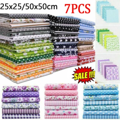 7x 100% COTTON FABRIC BUNDLES LARGE REMNANTS SQUARES PATCHWORK QUILTING MATERIAL
