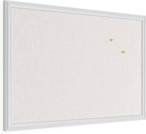Farmhouse Linen Bulletin Board, 30"X20", White Wood Style Frame, Includes Push P - Picture 11 of 12
