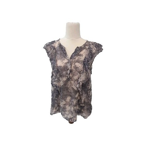 WITCHERY Size 14 Grey Cream Silk Blend Ruffle Top