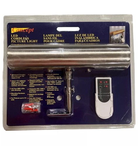 Concept Lighting 105L Cordless LED Picture Light W Remote 7.75”Inch Satin Nickel - 第 1/2 張圖片
