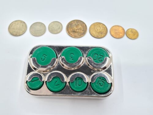 Soviet Vintage Coin Box Vyborg Storage Coins Holder Souvenir with 7 Coins USSR - Picture 1 of 12