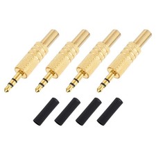 4Set 1/8" TRS Stereo Male Plug 3.5mm 3 Pole Alloy Mesh Housing Gold