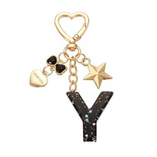 Cute Initial Letter Keychain, Letter-Y Keychains for Women Girls Bling Black