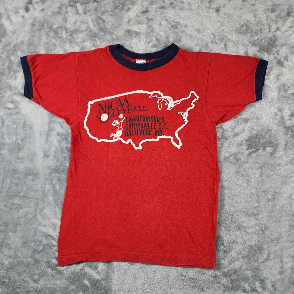 VINTAGE 70s NJCAA Volleyball T-Shirt Womens Small Champion Civil Rights Feminism