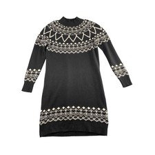 LOFT Black White Fair Isle Mock Neck Sweater Dress Size S