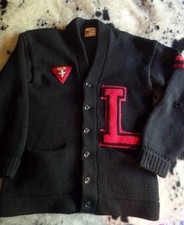 Vintage 60s Princeton Wool Letterman Knit Cardigan Men&rsquo;s Black USA - Size S/M