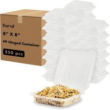Hinged Container 8x8" 250-Ct Clear, PP, BPA Free, Food Grade, Reusable