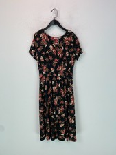 Joe Browns Black Floral Midi Wrap Dress Short Sleeve Fit And Flare Stretch UK10