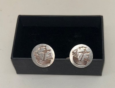 Anton Michelsen Denmark Sterling Silver Viking Longship Cufflinks 1950s/60s
