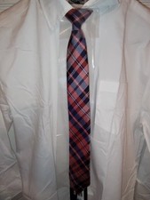 Chaps Boys XL 18/20 Husky Shirt  Tie Set Stretch White W/ Red/Blue Clip On