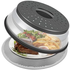 10 Inch Microwave Food Cover & Collapsible Silicone Mat - Splatter Guard, Plate