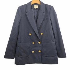 Sezane Michele Blazer Jacket Size US 8 Navy Blue Wool Double Breast Gold Button 