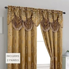 Cortinas Para Sala De Estar Elegantes Con Cenefas 54X84 Modernas Oro 2 Paneles