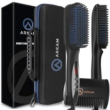 Arkam Beard Straightener for Men -Premium Heated Beard Brush Kit w/Anti-Scald...