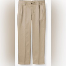 Chaps Chino Khaki Pants Boys 20 Adjustable Waist Pleated Wrinkle Free 100 Cotton