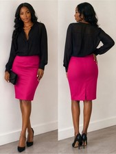Vintage 1999 s ESCADA Silk Wool Blend Fuchsia Pencil Skirt - Women