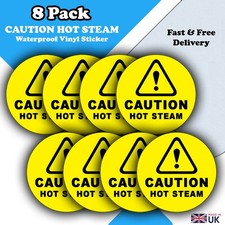 8 Pack - Caution Hot Steam Stickers labels - Waterproof Vinyl Safety Decals 50mm