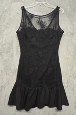 Pearl Georgina Chapman Marchesa Dress Womens Size 12 Black Lace Beaded Ruffle