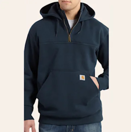 Mens Rain Defender 1/4 Zip Work Hoodie Navy Heavyweight Pull