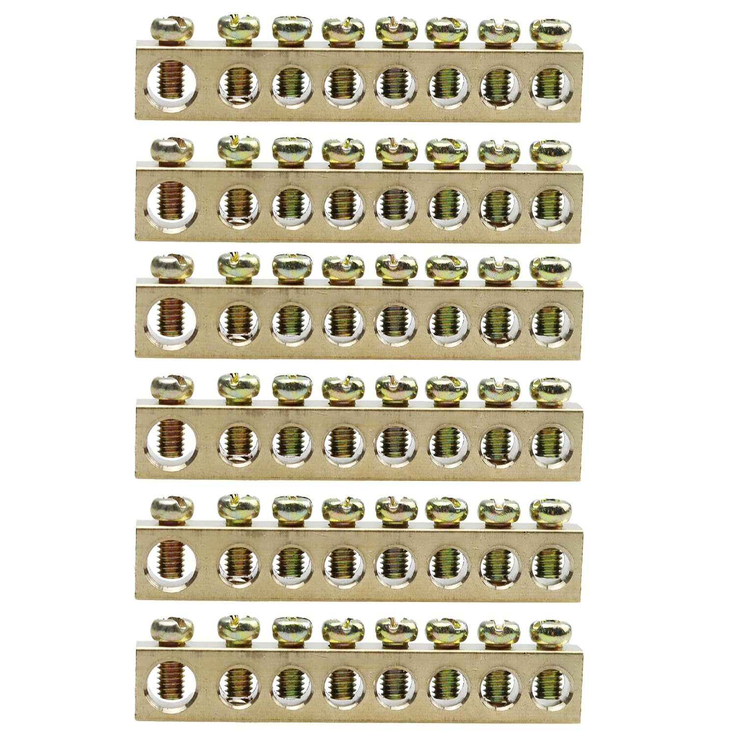 6-Pcs 8-Position Brass Grounding Bar Screw Terminal Neutral Copper Electrical