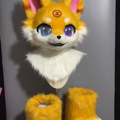 Fursuit Long haired Dog Fox Mascot Party Halloween Fur Cosplay(head)