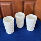 Set of 3 Vintage Fenton White Hobnail Milk Glass Flat Tumblers 9oz 5" deep #3949