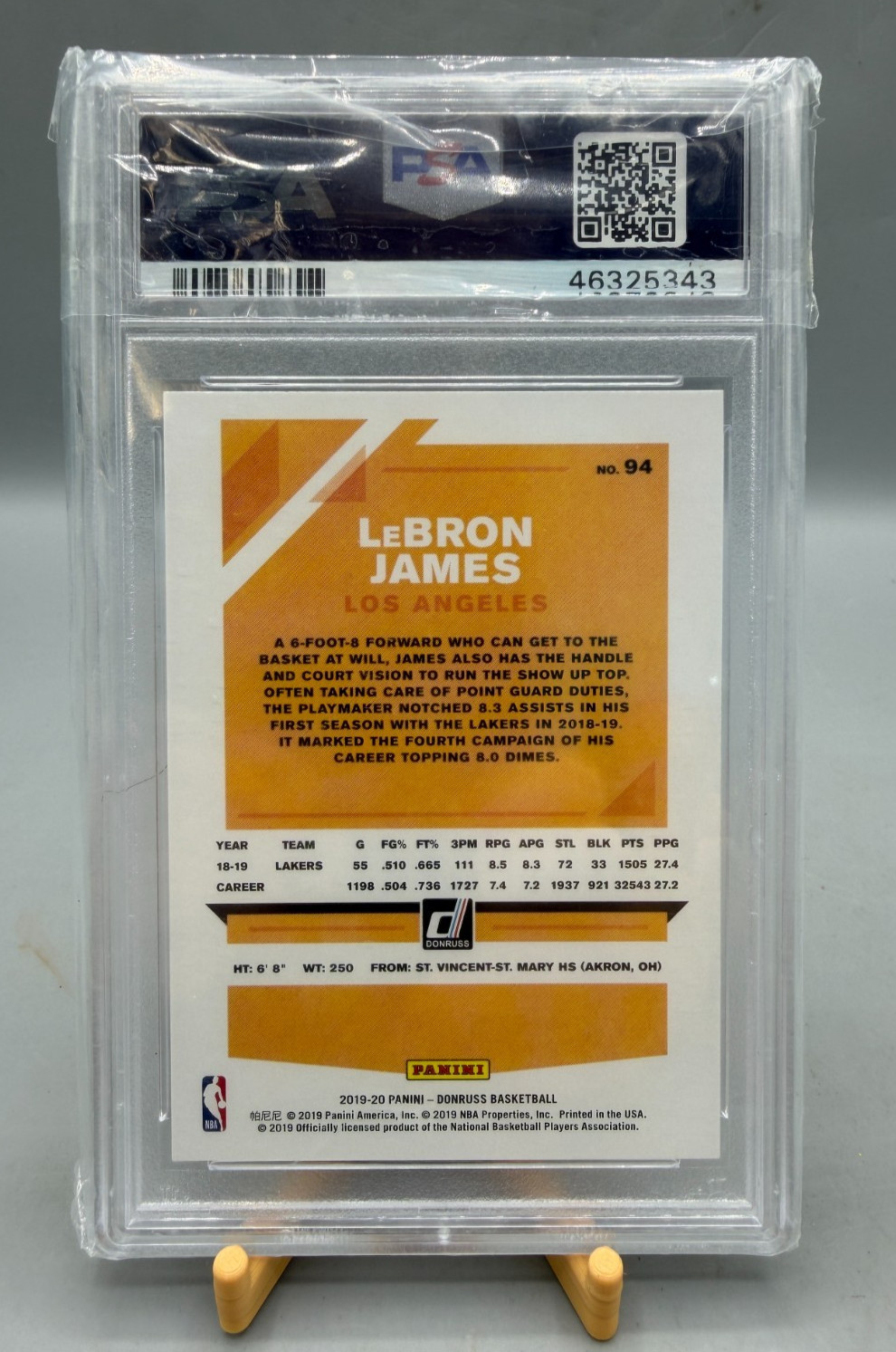 LeBron James 2019 Panini Donruss #94 PSA 10 view 2
