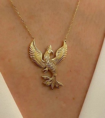 14K Yellow Gold Finish 2.70Ct Lab-Created Diamond Phoenix Bird Pendant Necklace