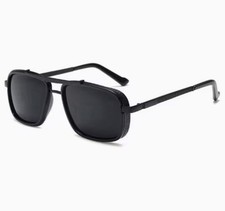 Men's Vintage UV400 Protection Steampunk Polarized Rectangular Black Sunglasses