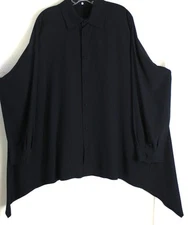 New Eskandar Sz 2 Black Silk Gorgeous 32-38" Long FLowing Silk TUNIC TOP