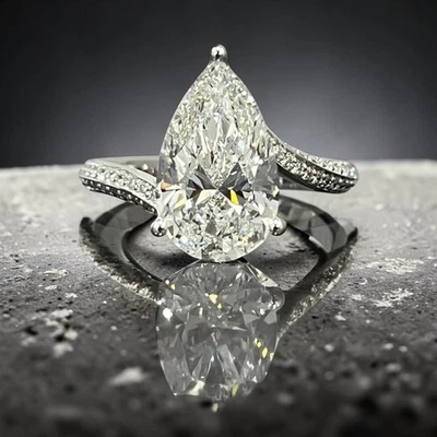 IGI Certified Lab Grown Diamond Engagement Ring 6.80 Ct Pear Cut 18K White Gold - Image 1 of 4