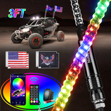 2PCS 3FT RGB LED Whip Light, Remote App Control W/Diy Chasing Patterns Stop Turn