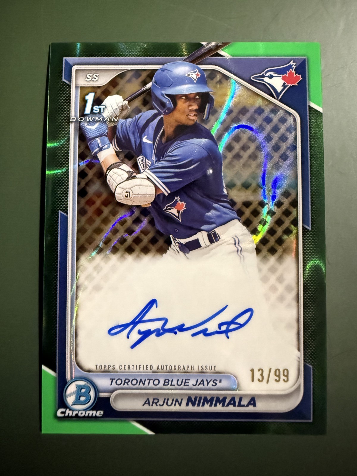 2024 Bowman Chrome 1st Green Refractor Auto 13/99 Arjun Nimmala