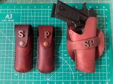 Handmade Leather 1911 personalized your initials Holster 2 mag pouches