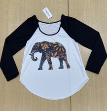 L.A. Soul Womens Size M/L Vibrant Colors Elephant Long Sleeve Top - NWT