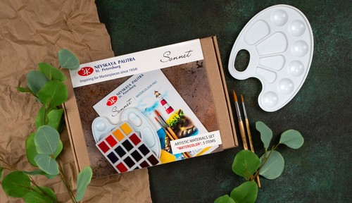 Watercolor Paint GIFT Kit Set SONNET® 16 colors 2.5ml Palette Pad Brushes RUSSIA - Picture 7 of 8