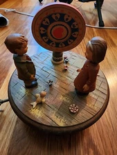 Vintage ANRI Thorens Music Box - Wood Carved Wheel Of Fortune 