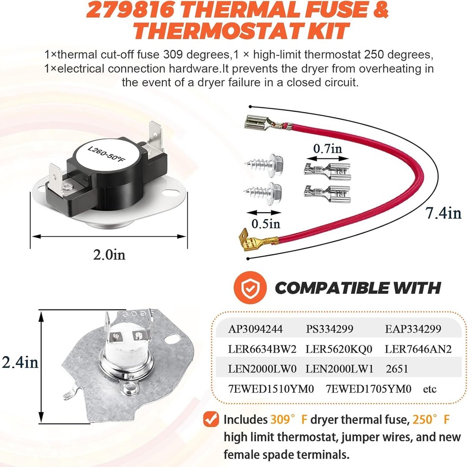 Dryer Heating Element For Amana NED4655EW1 NED4655EW0 NED4705EW0