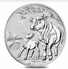 2021 Australia 2 oz Silver Lunar OX w/ Calf BU  .9999 Silver In Cap