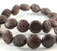 16MM BROWN VOLCANIC LAVA GEMSTONE GRD AA FLAT ROUND BUTTON LOOSE BEADS 15.5inch