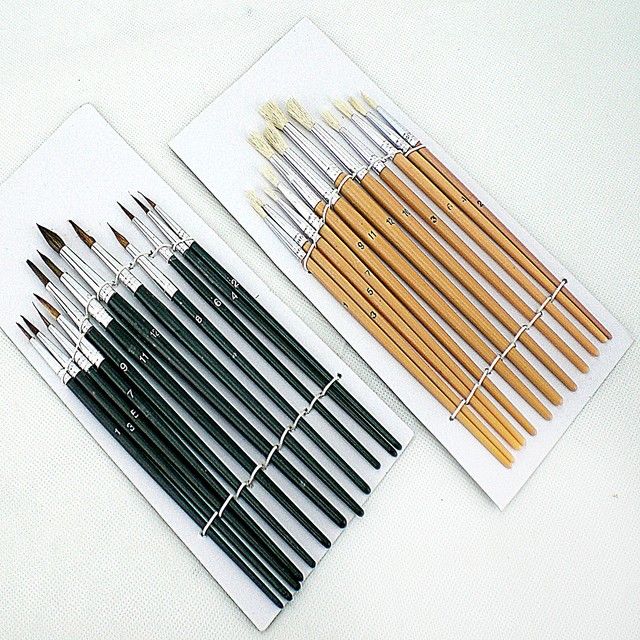 24pc Artists Acrylic Colours Paint Brush Set Fine Sizes Crafts Brushes