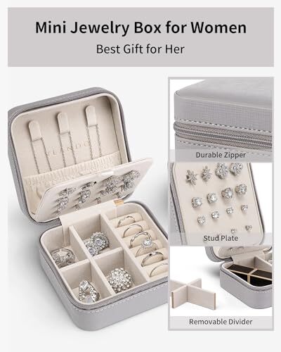 Travel Jewelry Case, Small Travel Jewelry Organizer Box for Girls Women - Grey - 第 3/5 張圖片