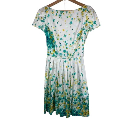 Blugirl Blumarine Women 4 Ivory Blue Yellow Floral Pleated Dress 
